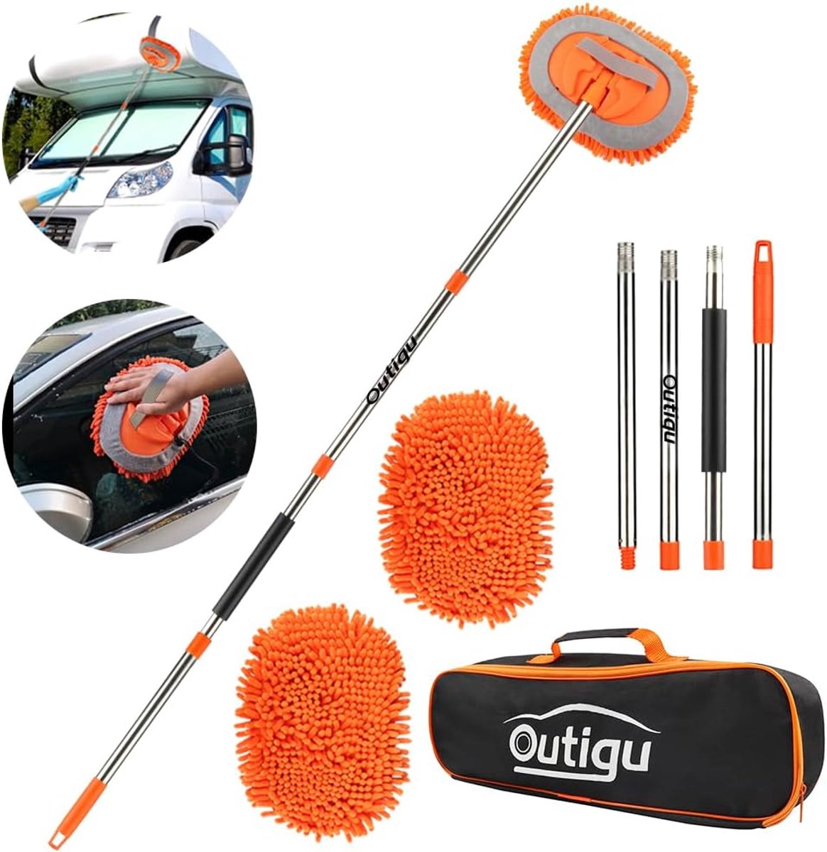 Car Wash Brush 157,5 cm - telescopische handgreep - 2-in-1 chenille microvezel mop - ideaal voor auto en camper - ShopVlot