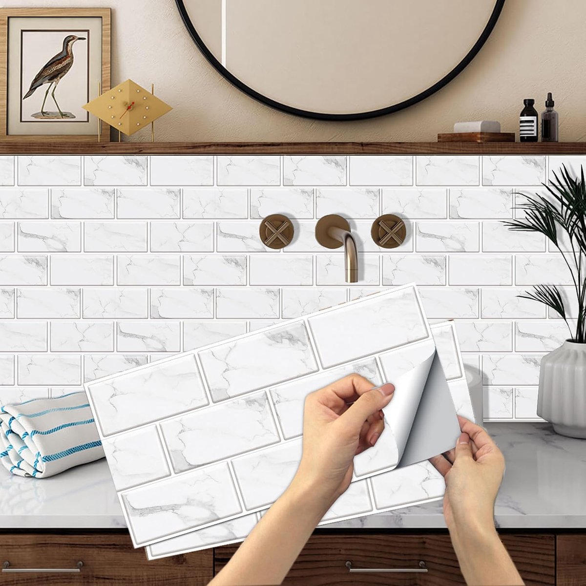 Witte Tegelstickers 12 Stuks - Zelfklevende Vinyl Wanddecoratie - Eenvoudige Renovatie voor Keuken en Badkamer - ShopVlot