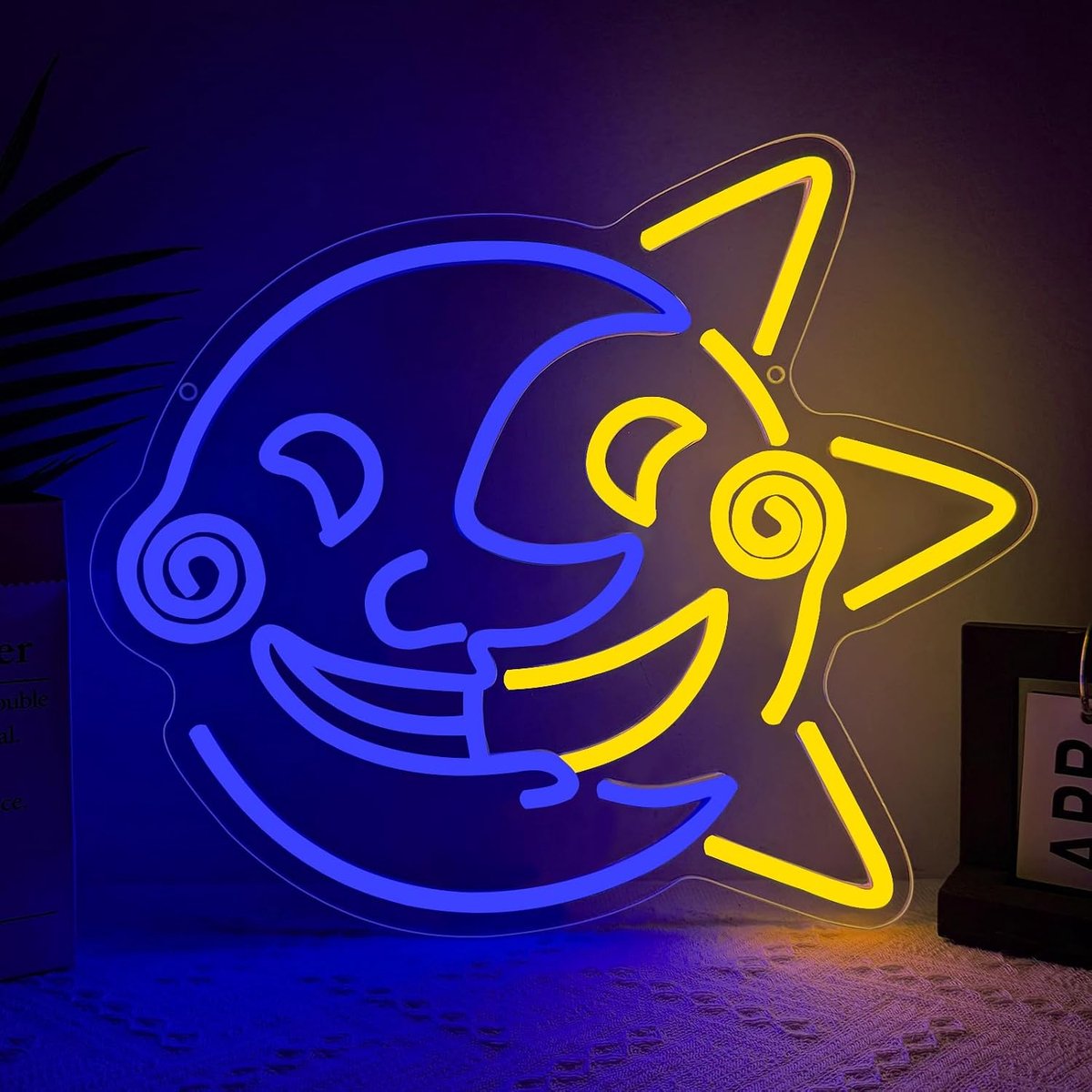 Neon wanddecoratie - Smiley zon en maan - Acrylaat - Creëer een dromerige sfeer - ShopVlot