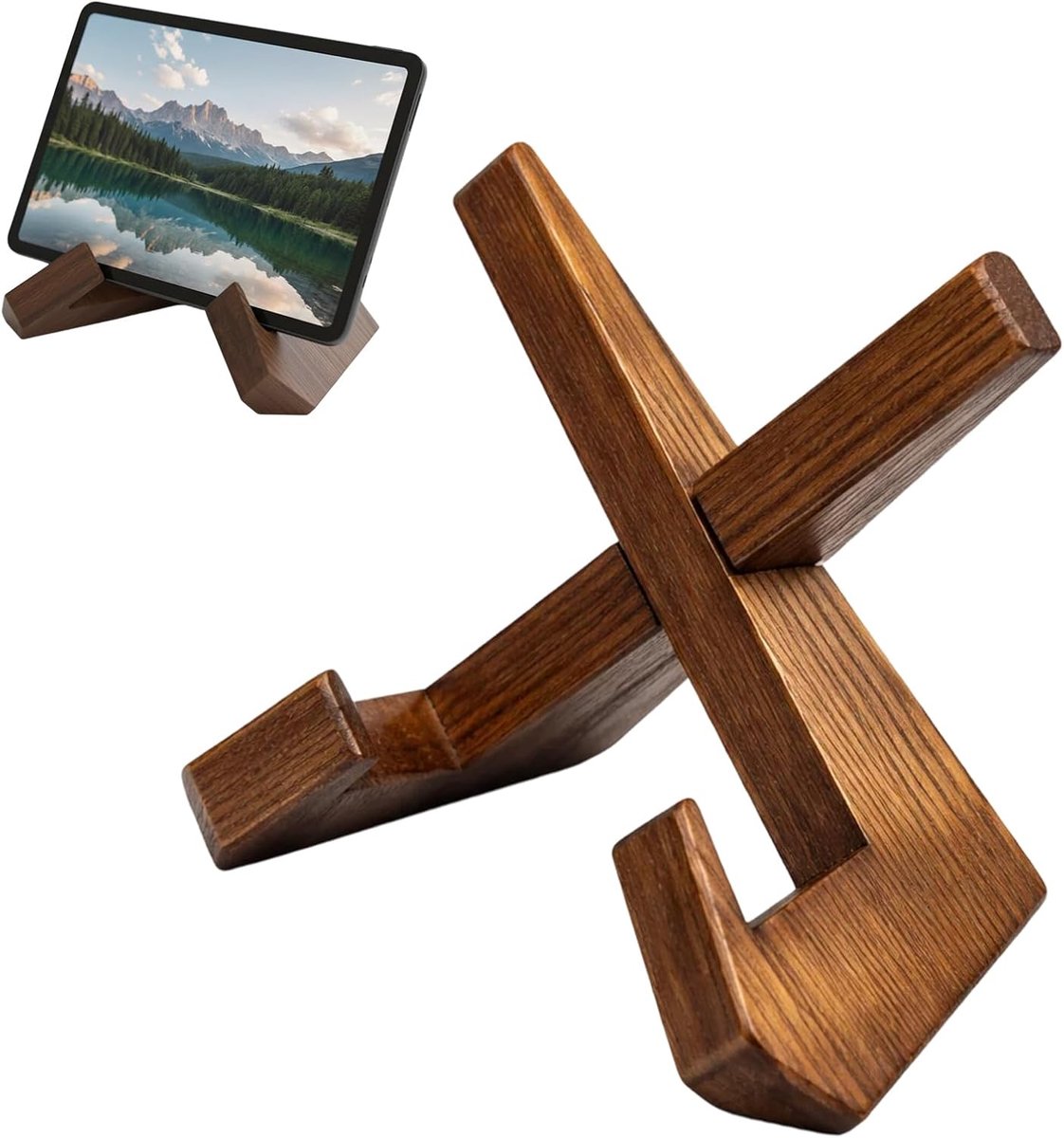 Grammofoonplaatstandaard van hout - draaibare vinylstandaard - koolstofverbrande look - ShopVlot
