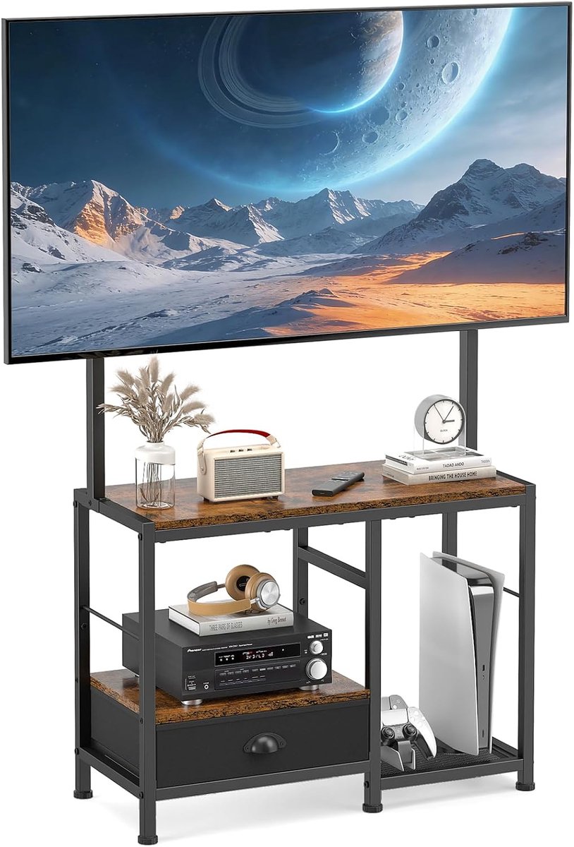 Tv-standaard met lade - opbergruimte voor 32-55 inch - robuust industrieel ontwerp - perfect voor woonkamer of kantoor - ShopVlot