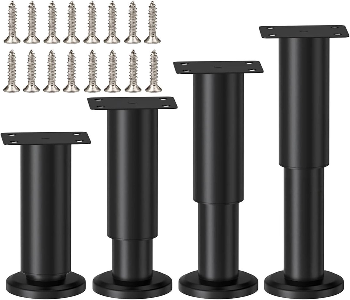 Verstelbare meubelpoten 8-12 cm - metalen zwart - hoogte verstelbaar - ideaal voor ongelijke vloeren - ShopVlot