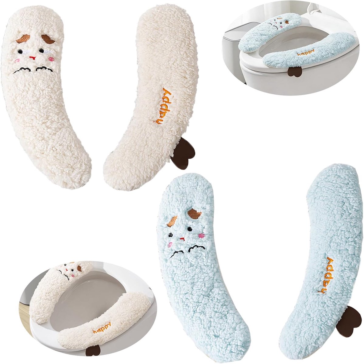 Toiletbrilhoes 34x10cm - Pluche materiaal - Warmte-isolerend - 2 paar - ShopVlot
