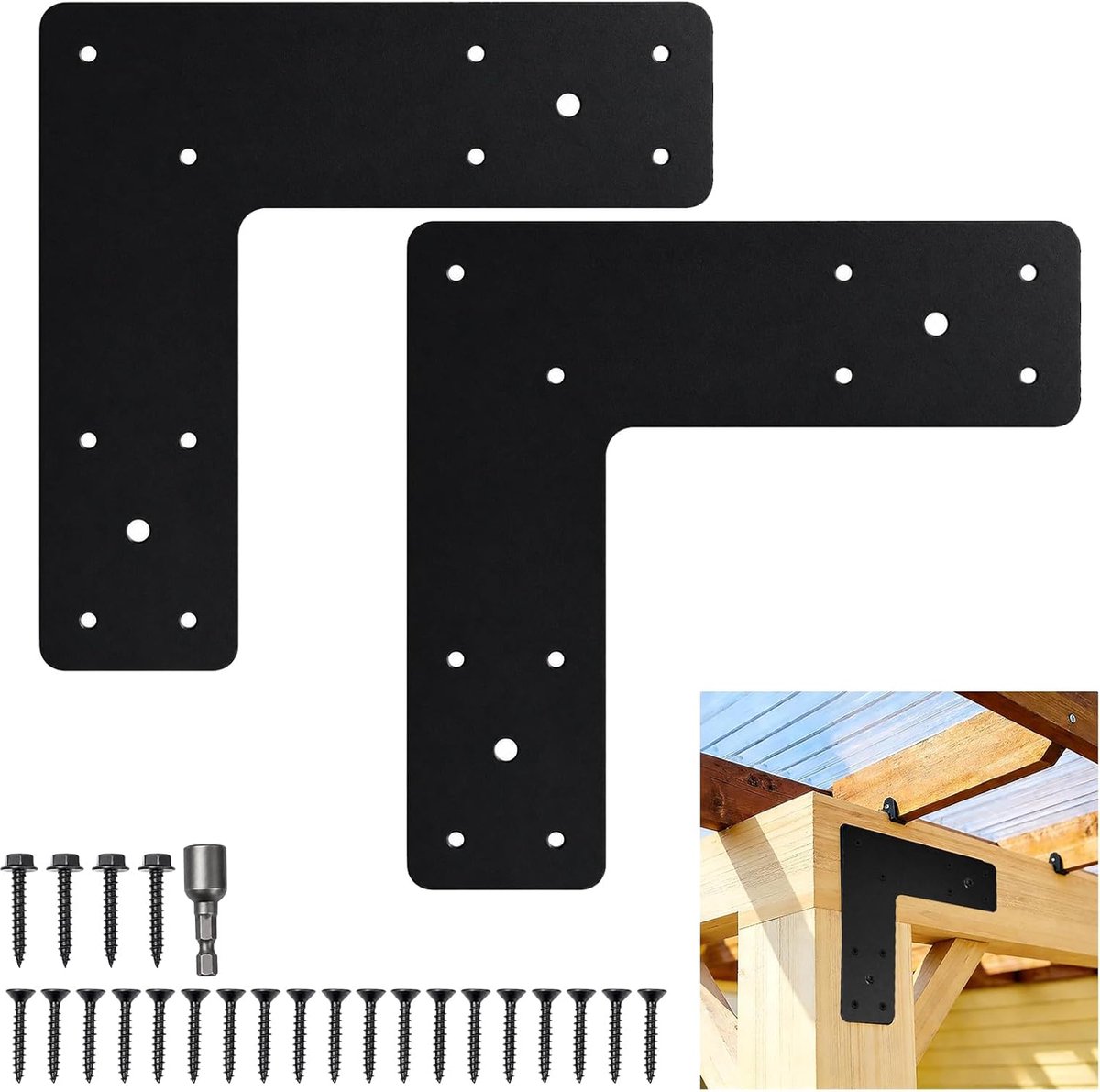 Houten connector L-vorm 10x10 cm - metalen hoekverbinder - perforatie voor stevige constructies - ideaal voor pergola's - ShopVlot