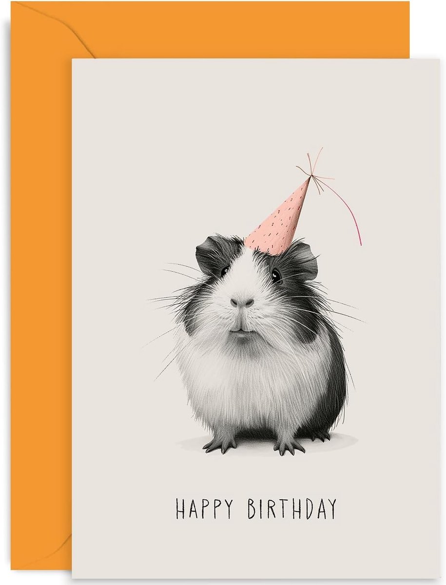 Verjaardagskaart voor hem of haar - Cavia met feesthoed - Schattige verjaardagskaart voor vrienden en familie - ShopVlot