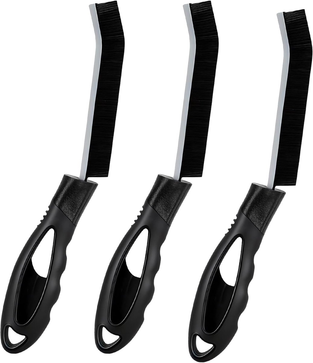 Voegenborstel set van 3 - zwarte PP-harde borstels - ergonomische handgreep - grondige reiniging van voegen - ShopVlot