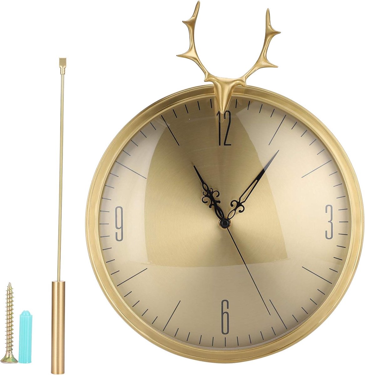 Pendule klok - kleine pendule met vol koper - wandklok met antlers - creëer een rustige sfeer - ShopVlot