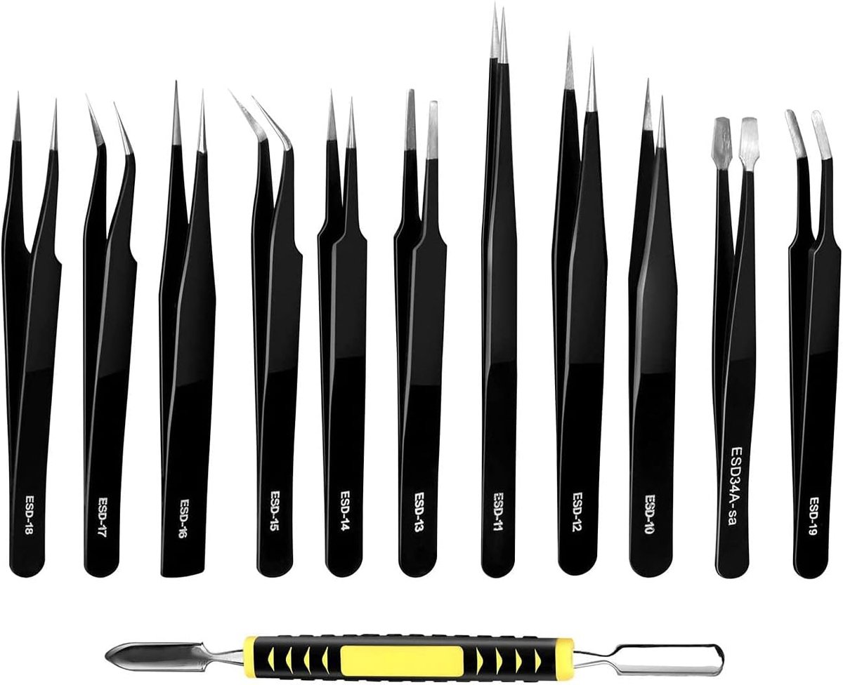 Precision pincet set 12 stuks - RVS antistatisch - ESD coating - Perfect voor elektronica en sieraden - ShopVlot
