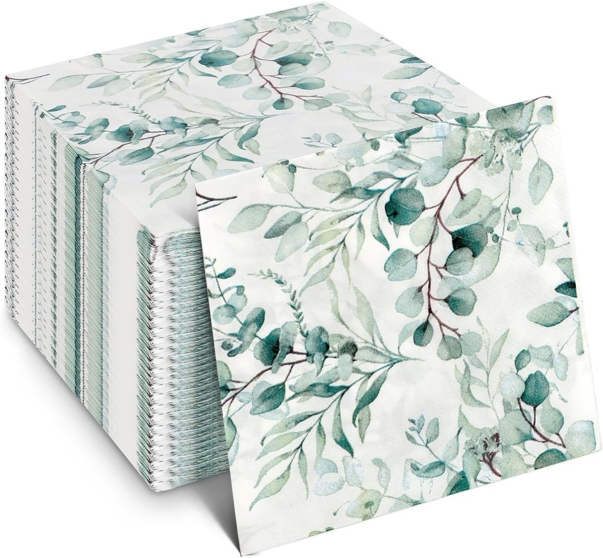 Papieren Servetten 80 Stuks - Eucalyptus Motief - Groene Saliegroene Kleur - Perfect voor Feestelijke Gelegenheden - ShopVlot