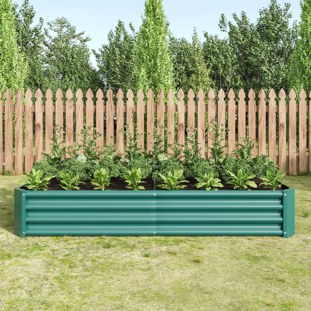 FloraGrace Verhoogde Moestuinbak – Zonder Bodem – 180 x 90 x 30 cm – Verzinkt Staal – Groen – Voor Groente, Kruiden En Bloemen