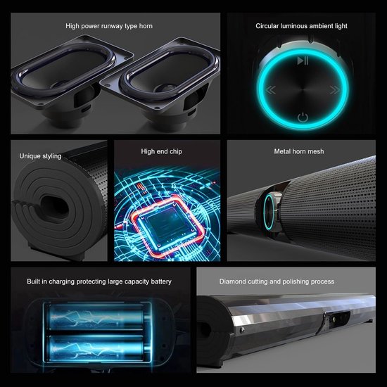 Soundbar Luidsprekers - Basluidspreker Home Cinema - Home Entertainment - RGB Sfeerlicht - 59 x 11 x 9 cm - Zwart — afbeelding 5