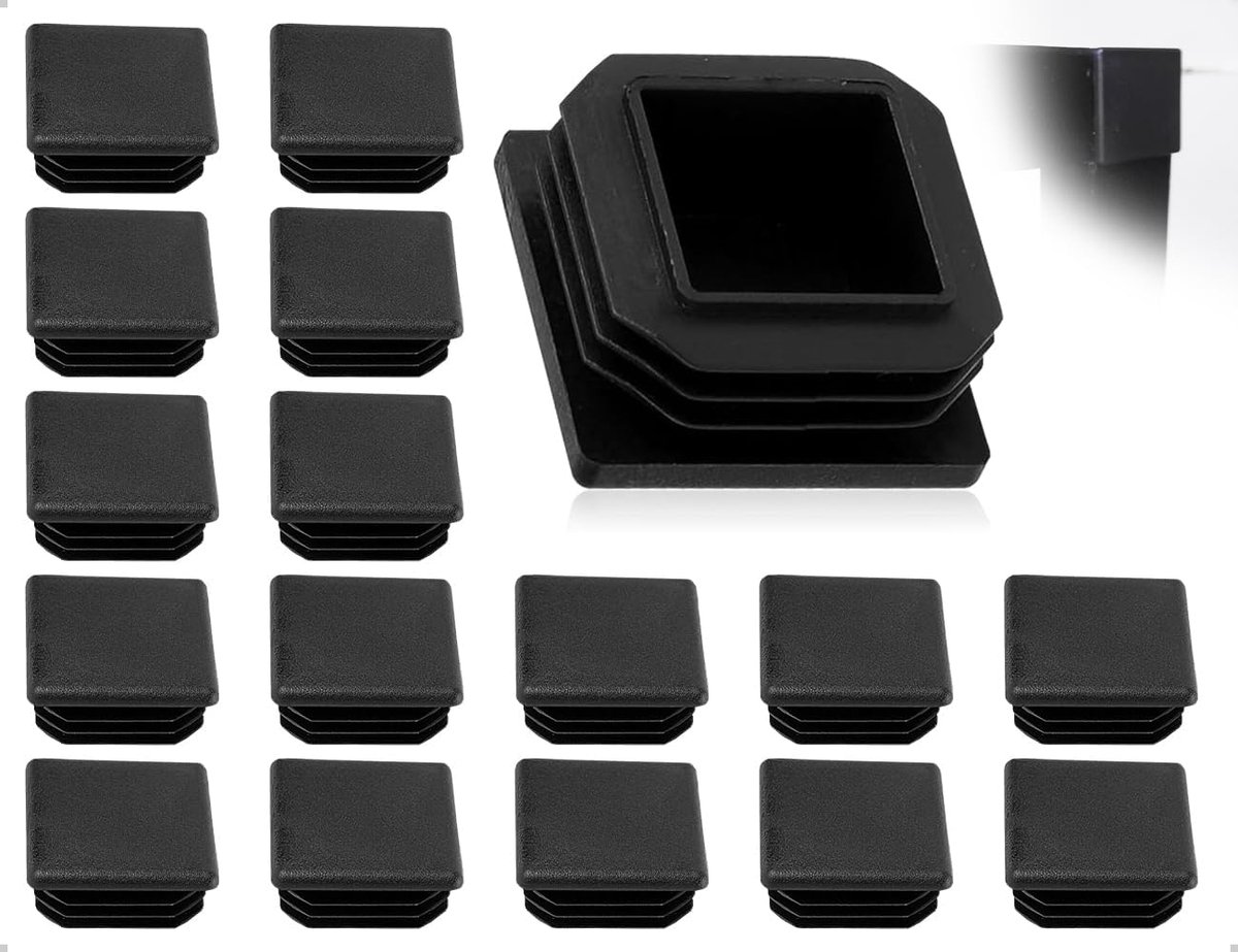Pakket van 16 Pijpafdekkappen 40 x 40 mm - Zwart Plastic - Elegante Slat Stopper - Voor een verzorgde uitstraling - ShopVlot