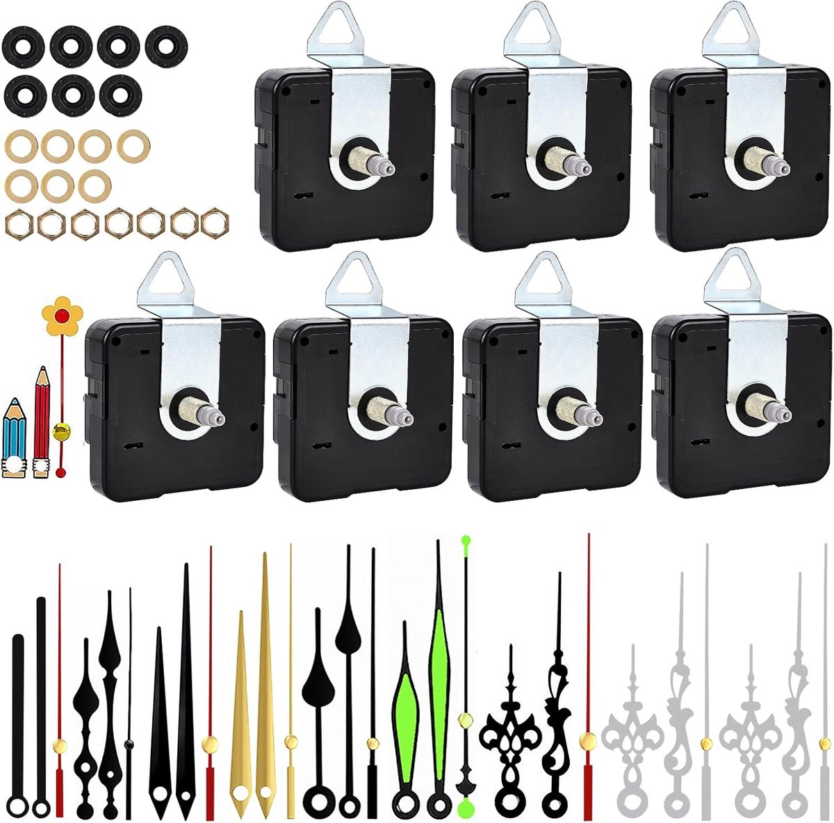 Wandklok beweging set 7-delig - 10 wijzers - DIY horloge kits - Zelf installeren en repareren - ShopVlot