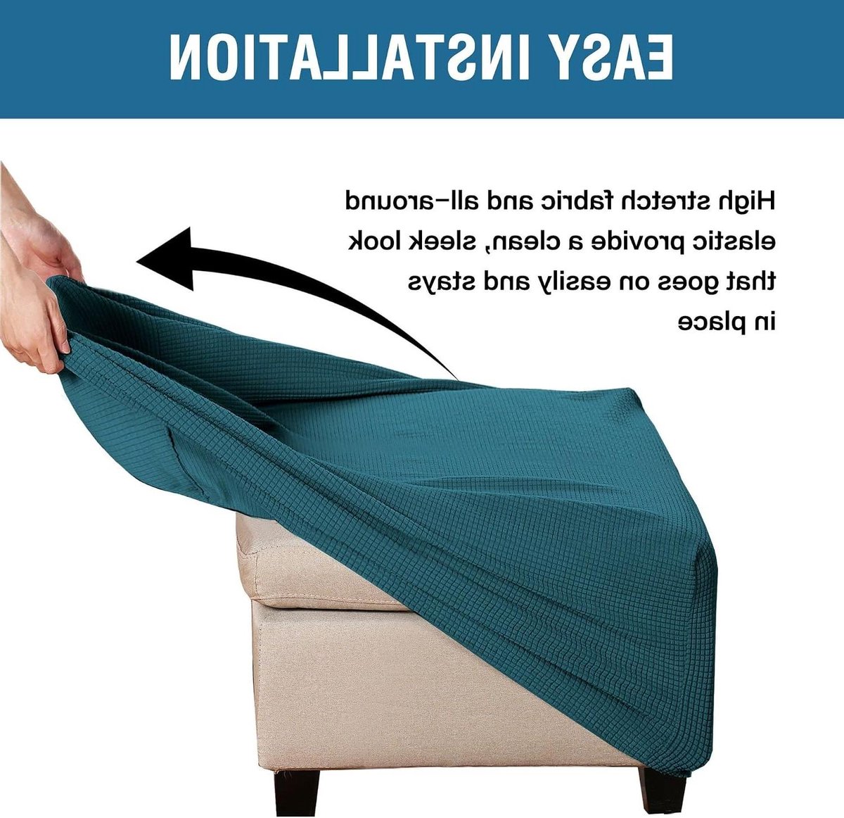 Poef Hoes - Voetenbankhoes Ottomaan - Meubels Beschermen - Stretch Jacquard Stof - Universeel - Eff een