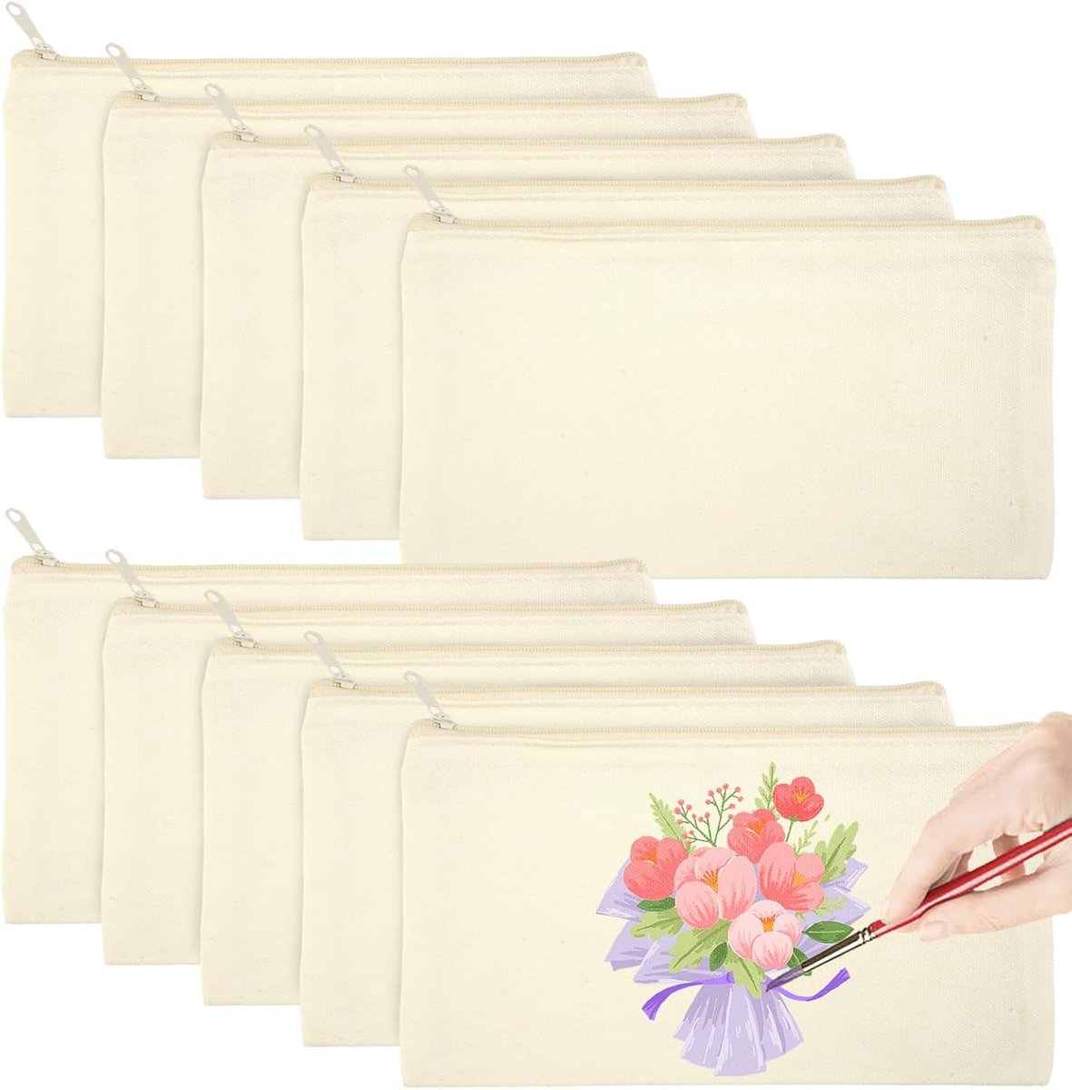 DIY stoffen etui 21x12cm - beige canvas - met ritssluiting - ideaal voor school en reizen - ShopVlot