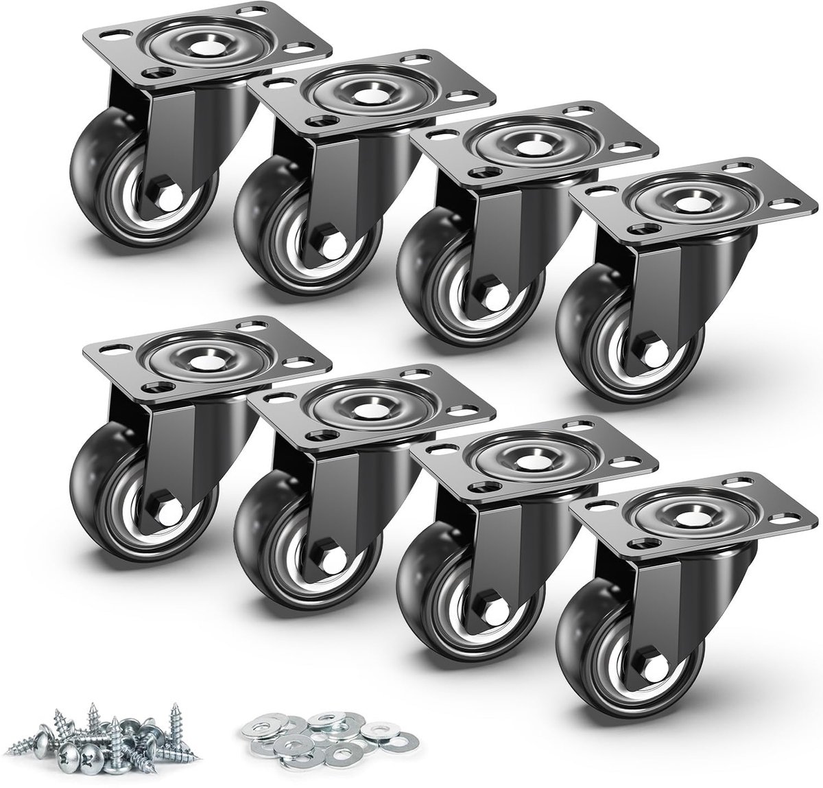 Meubelwielen 50 mm - zware staalconstructie - set van 8 zonder remmen - ideaal voor palletmeubels - ShopVlot