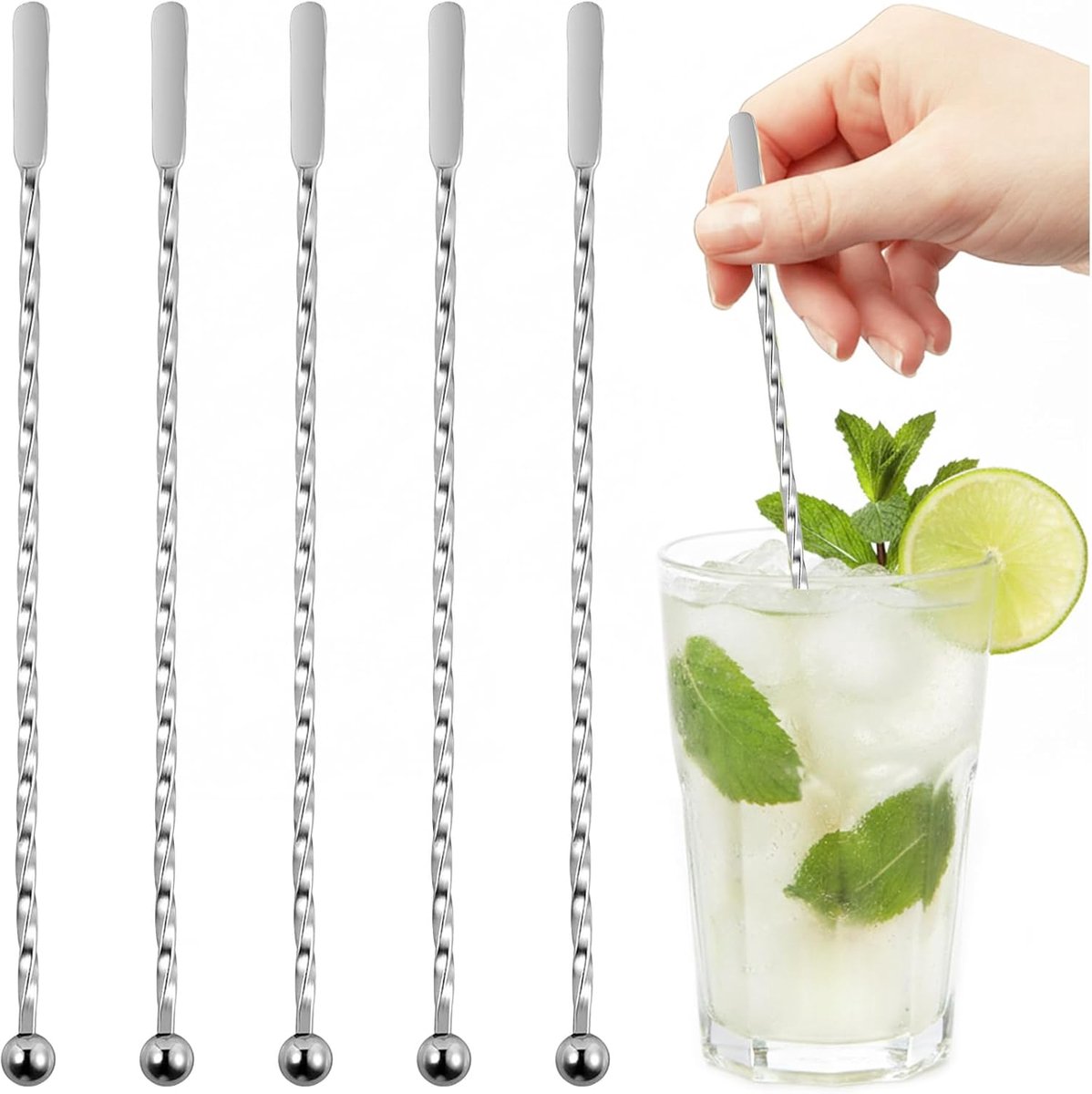 Cocktailroerstaafjes 19 cm - RVS Spiral - Elegant design - Perfect voor feestjes - ShopVlot