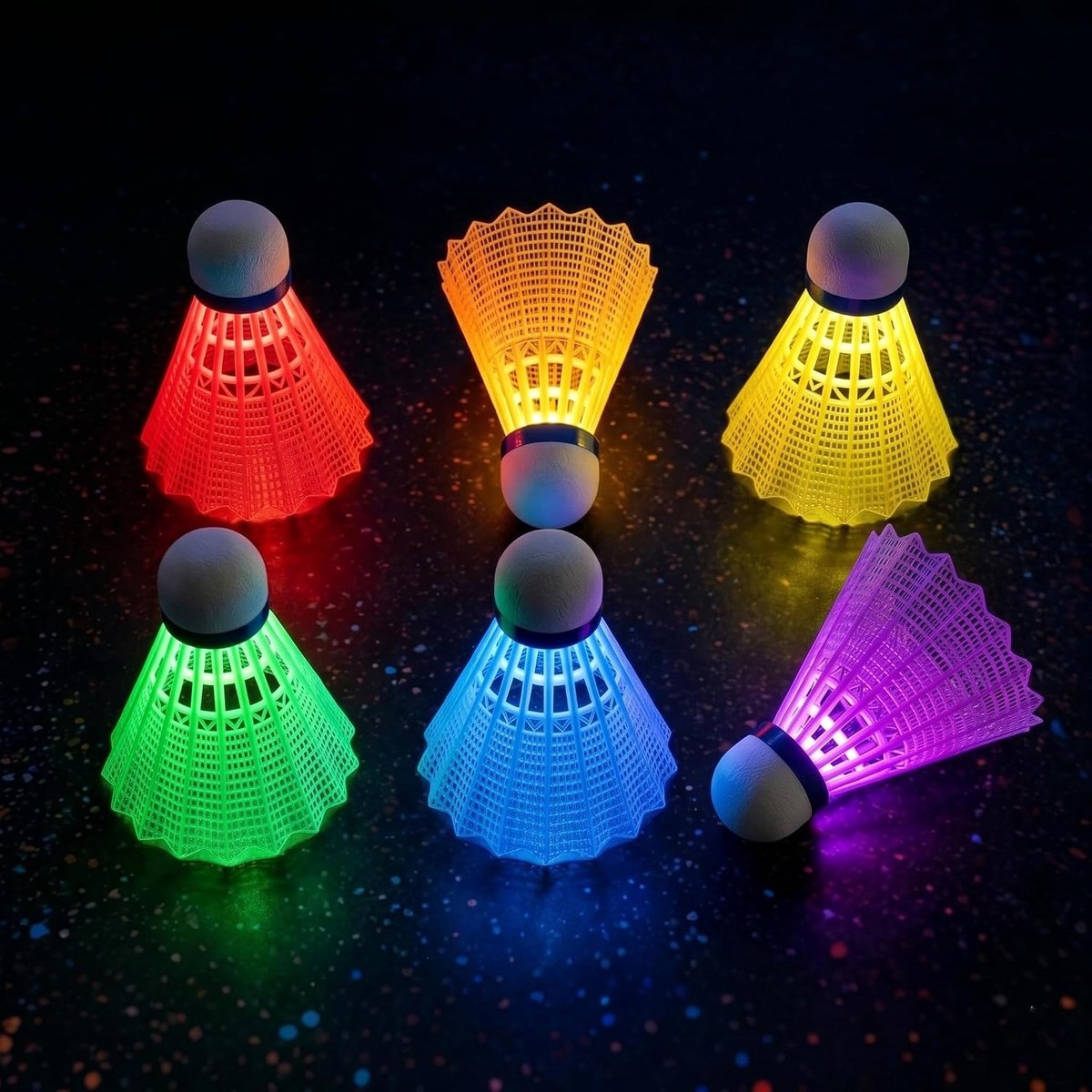 badmintonballen set van 6 - nylon veerballen - lichtgevend - speelplezier in het donker - ShopVlot