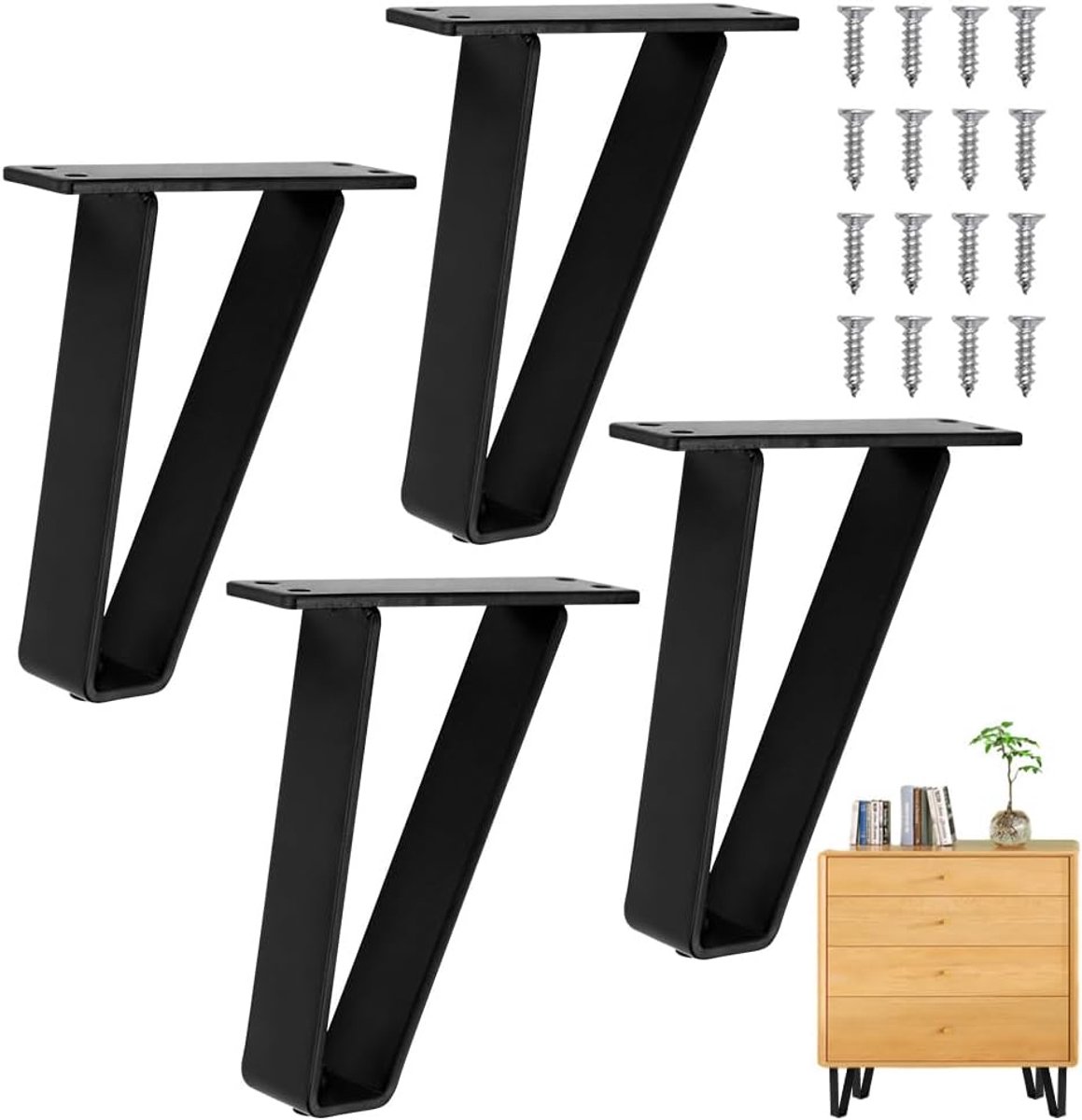 Tafelpoten set van 4 - 17 cm zwart - haarpinnen meubelpoot - perfect voor DIY meubels - ShopVlot
