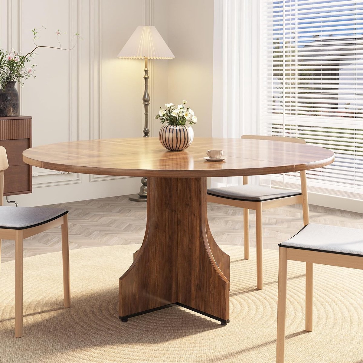 Triumpunpre - Eettafel Rond 120 cm voor 4-6 personen - moderne keukentafel in landhuisstijl - voor appartement en eetkamer - Walnootkleurig