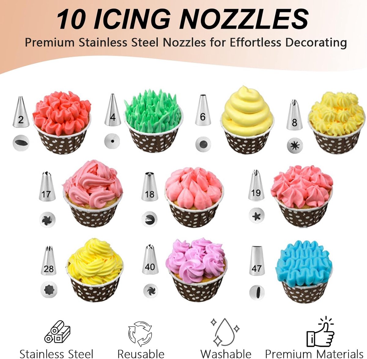 Silicone spuitzak set - 1 spuitzak met 8 spuitmondjes - herbruikbaar materiaal - perfect voor het decoreren van taarten - ShopVlot