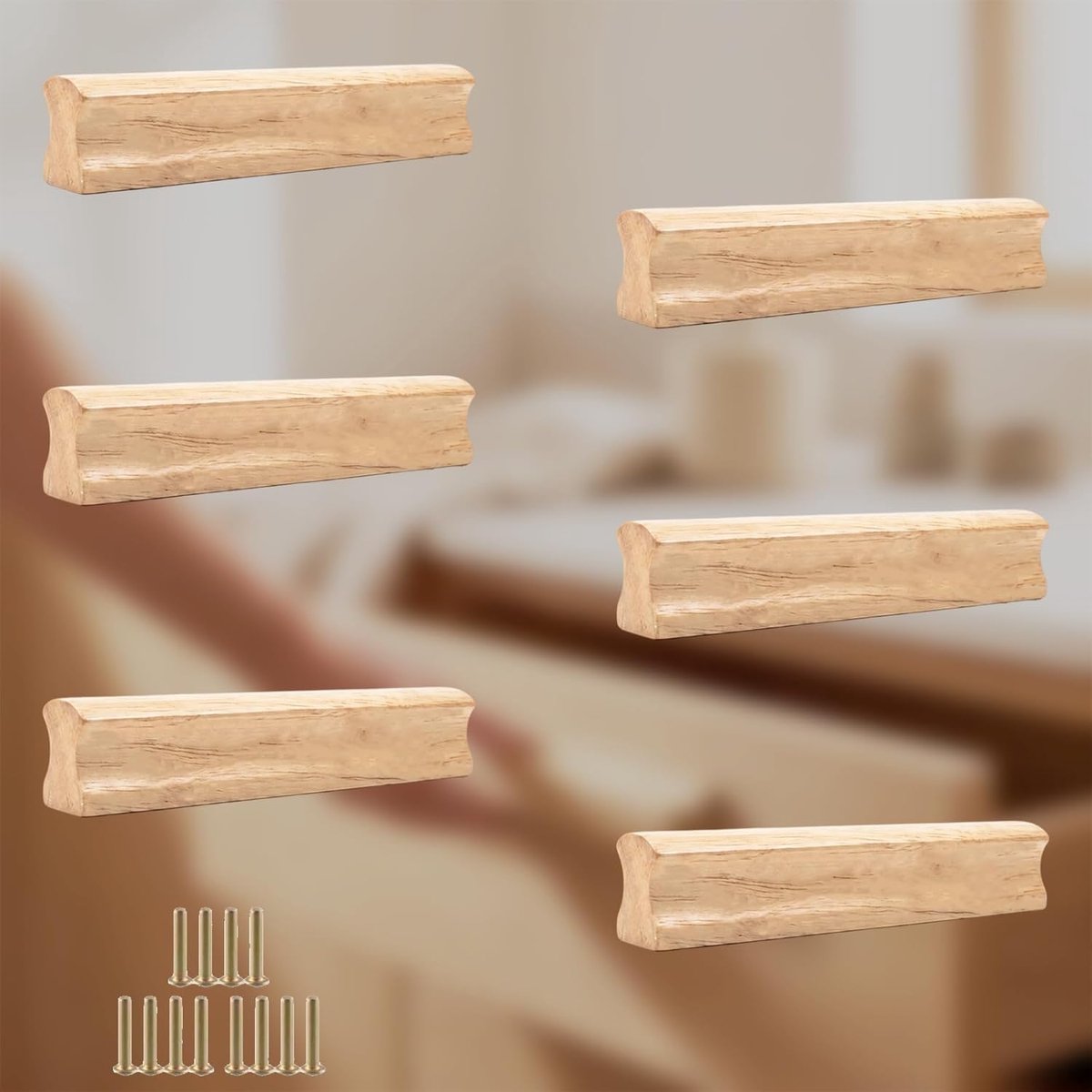 Houten handgrepen 64 mm - set van 6 - vervangend voor kast en lade - ideaal voor renovatie - ShopVlot