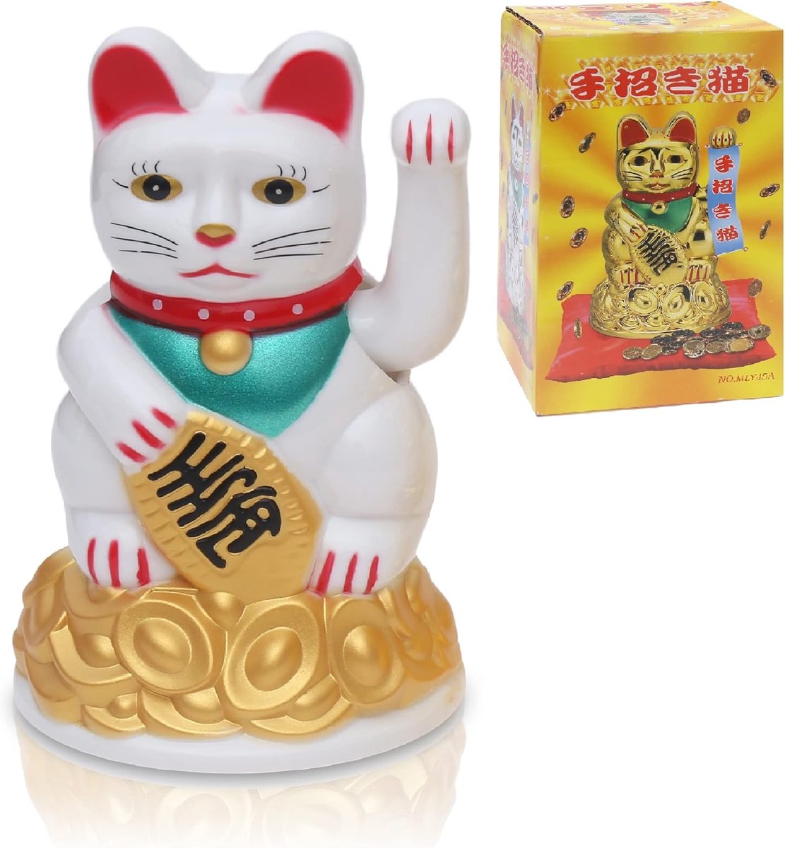 Winkende Gelukskat Maneki Neko 11cm - Witte Desk Statue - Positieve Energie - Perfecte Kantoordecoratie - ShopVlot