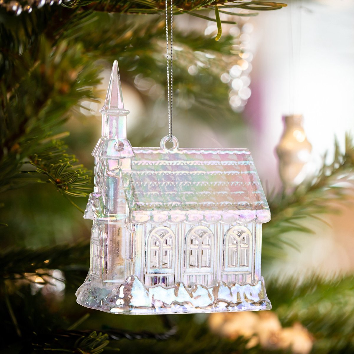 Kerstversiering - iriserend, acryl kerk - 75 x 100 x 60 mm 1 Stuks [58516]