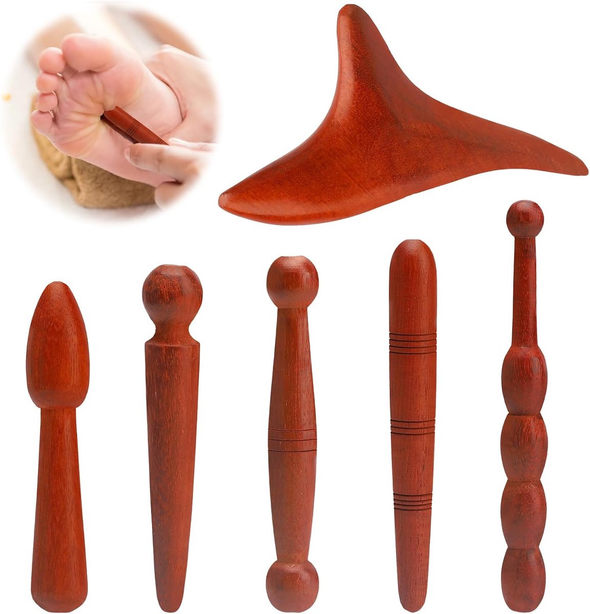 Massage stick set 6-delig - houten massagerods - trigger point massage - ontspanning voor voeten, nek en schouders - ShopVlot