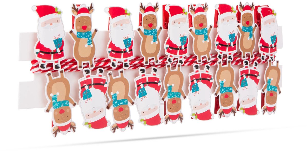 Kerstclip met lint - Kerstman - 22 x 35 mm - 18 stuks, 2 m / verpakking 1 Stuks [58526A]