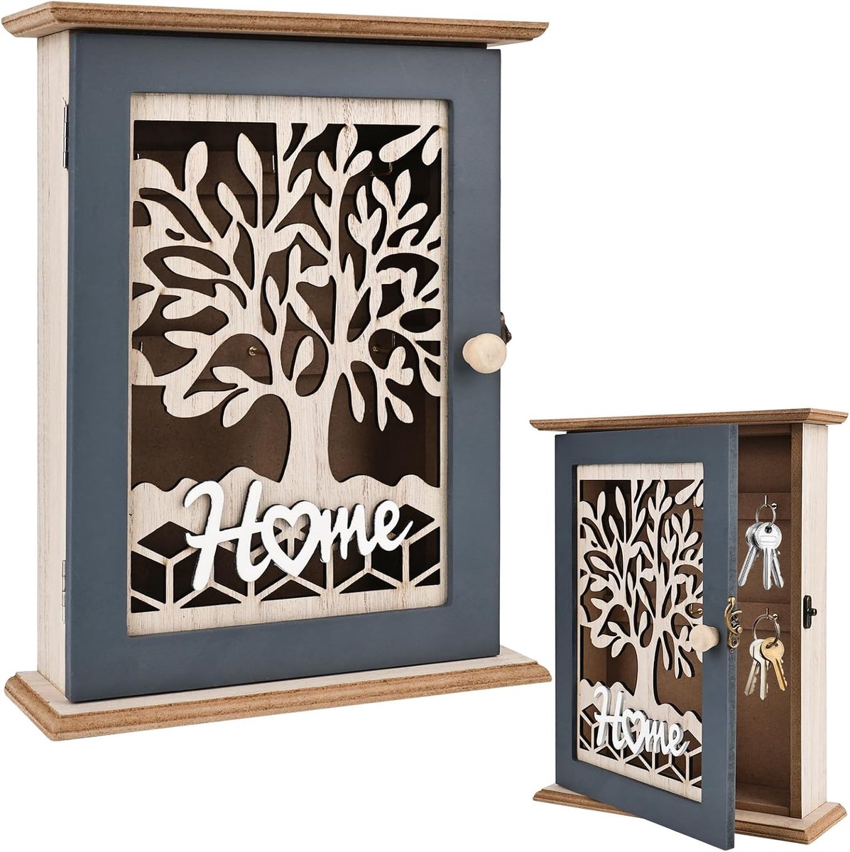 Sleutelkastje met 6 haken - Houten vintage ontwerp - Retro stijl - Ideaal voor sleutels en kleine spullen - ShopVlot