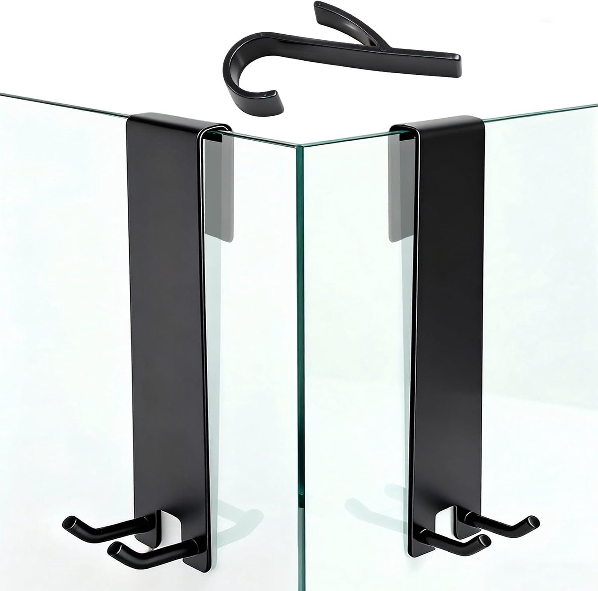 Shower Hook Set - Matt zwart - 2 stuks - Anti-slip handdoekhaken - Voor glazen douchecabines - ShopVlot