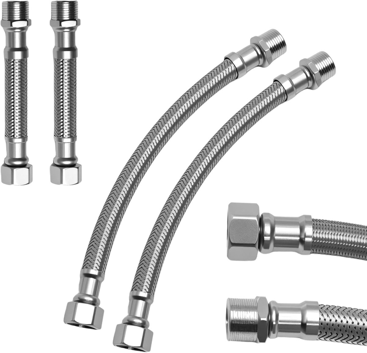 Flexibele kraanleiding 3/8 inch - RVS 304 - 10 cm en 20 cm - Voor kraan en toilet - ShopVlot