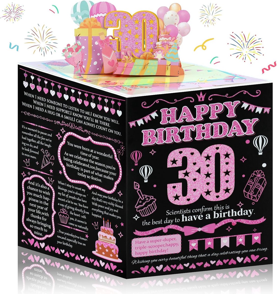 Verjaardagskaart 30e - 3D pop-up design - Grappige zwart-roze decoratie - Verrassing voor verjaardag - ShopVlot