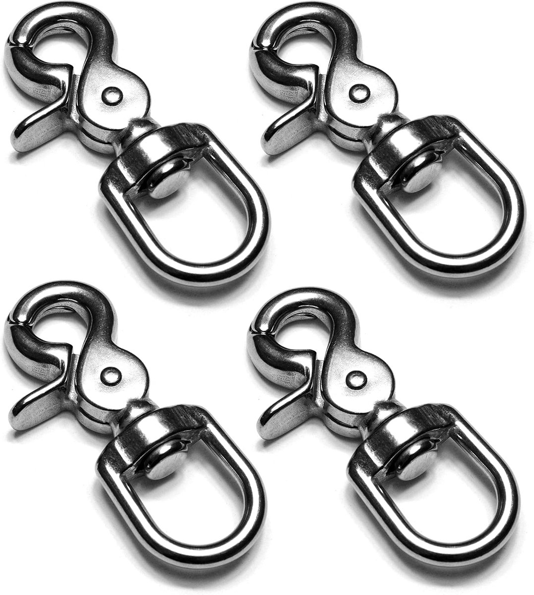 Carabiner haken set van 4 - 68 mm lengte - staal - draaikop voor hondenlijnen - ShopVlot