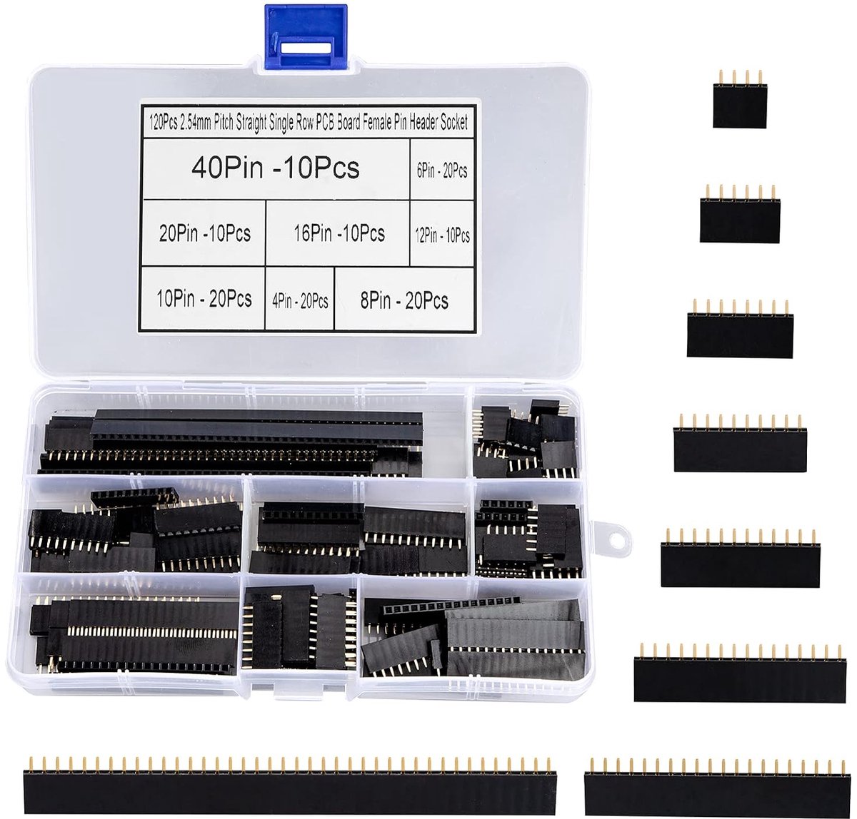 Pin headers 2.54mm - rechte enkele rij - 120 stuks - geschikt voor Arduino prototypes - Robuust en duurzaam - ShopVlot