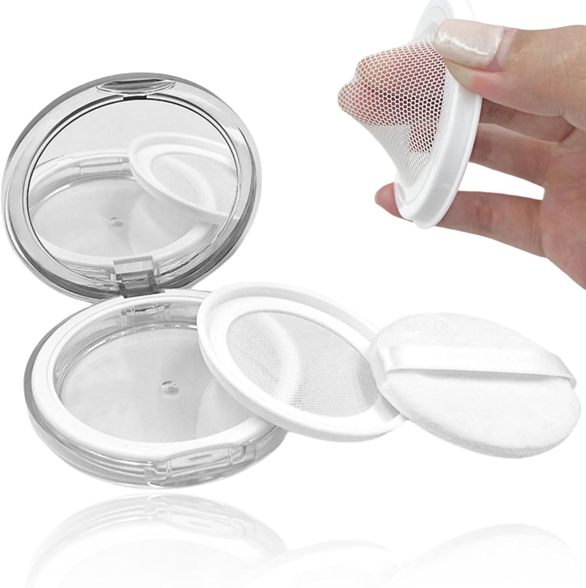 Poederdoos leeg herbruikbaar - Met poeder puff en spiegel - Draagbare make-up container - Perfect voor onderweg - ShopVlot