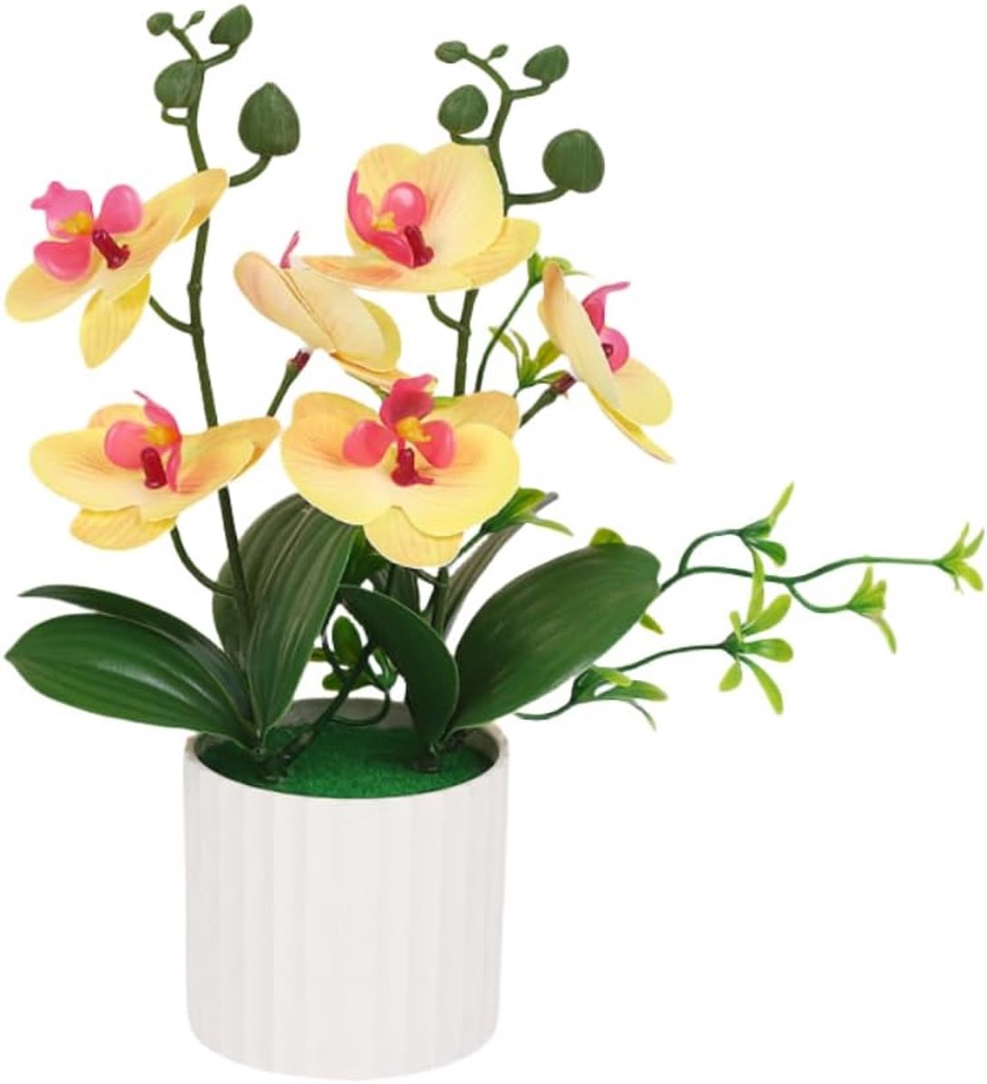 Nep bloemen pot 28,5 cm - Real Touch vlinder orchideeën - Oranje - Perfect voor tafel decoratie - ShopVlot