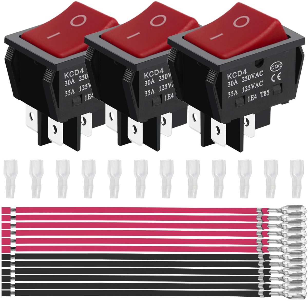 Rocker Switch KCD4 DPST 35A 12V 24V DC - 4 pin - On/Off - Geschikt voor boten, pack van 3 - ShopVlot