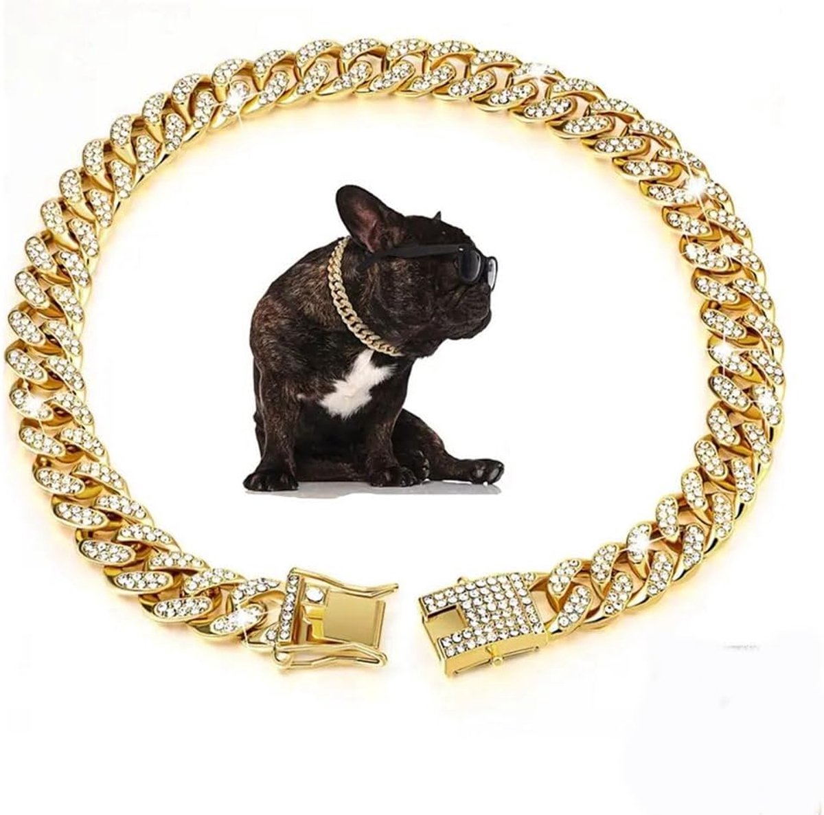 Hondenhalsband Goud Kettensnoer - Glitter Strass Diamanten - Bling voor Kleine en Grote Honden - ShopVlot