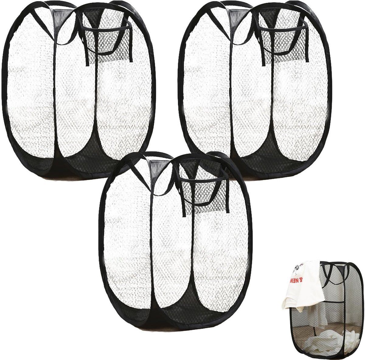 Pop-up wasmand 36 x 36 x 58 cm - opvouwbaar netmateriaal - ademend design - ideaal voor badkamer en reizen - ShopVlot