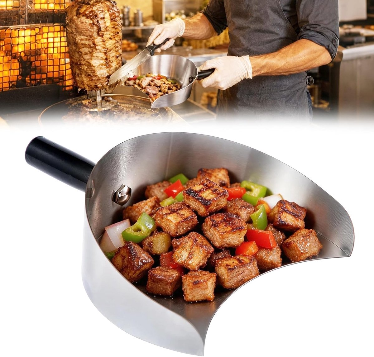 Vleesvangpan roestvrij staal - draaispies - robuuste constructie - ideaal voor barbecue - ShopVlot