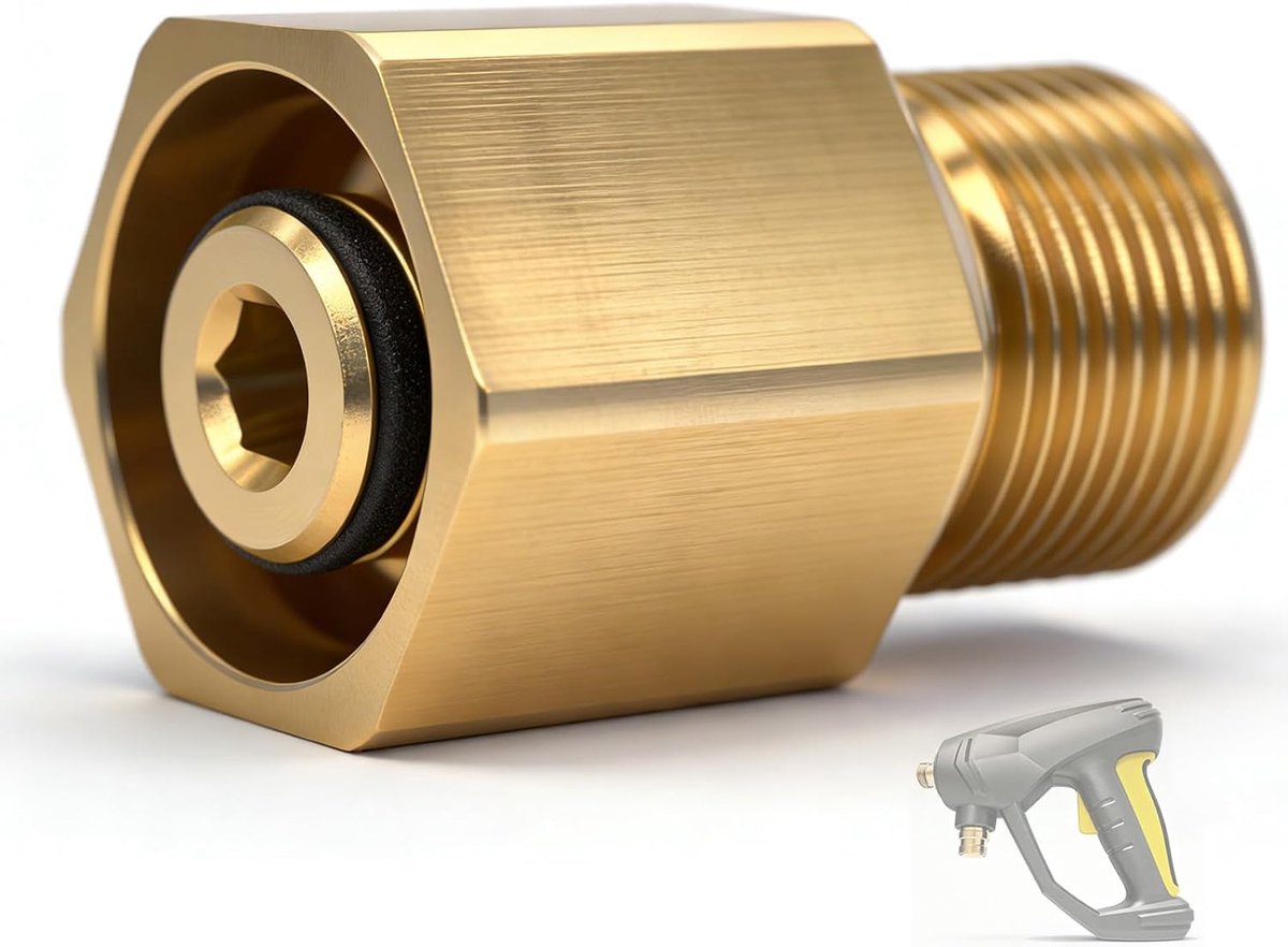 Adapter hogedrukreiniger M22 x 1,5 AG - messing schroefverbinding - Easy!Lock TR22 conversie - professionele reiniging - ShopVlot