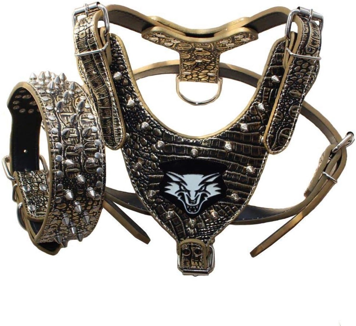Halsband en harnas set voor honden - M/L - PU leer - Spikes en studs - Comfortabel voor dagelijks gebruik - ShopVlot