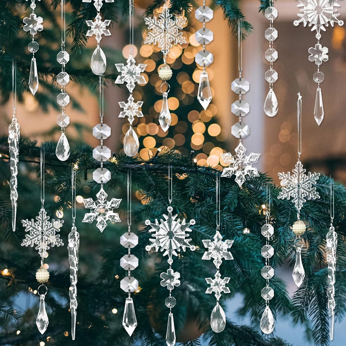 Kerstboomdecoratie 22 Stuks - Acryl Sneeuwvlokken en IJspegels - Herbruikbaar en Robuust - Voor Feestelijke Versiering - ShopVlot