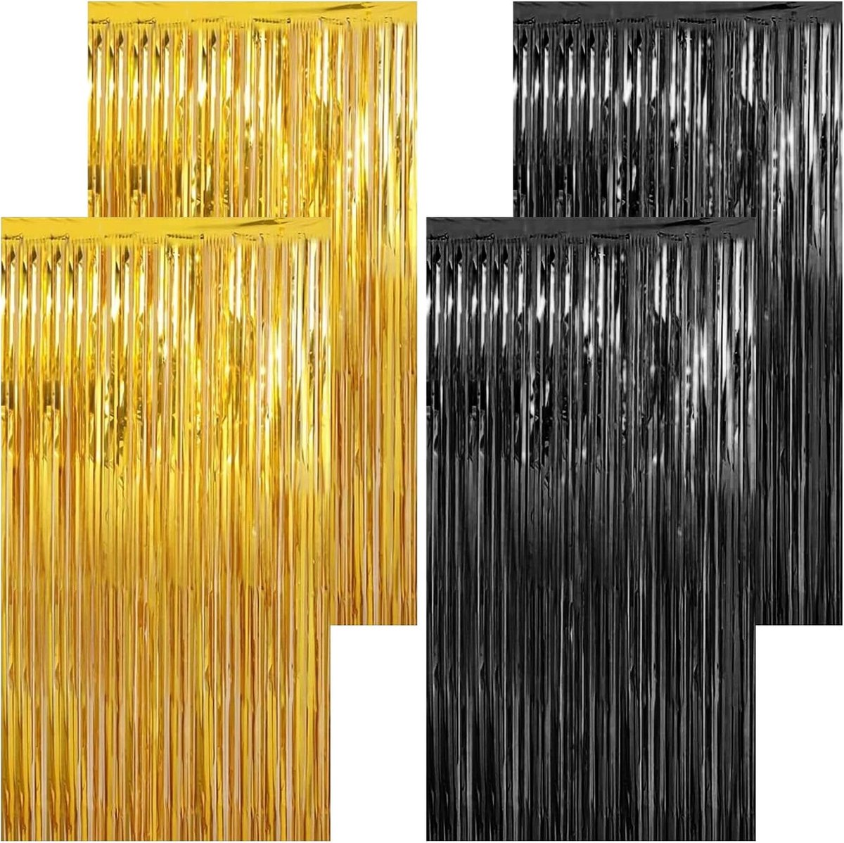 Gordijnen lametta zwart goud 4-delig - elegant glitter - perfect voor BVB afstuderen - ShopVlot