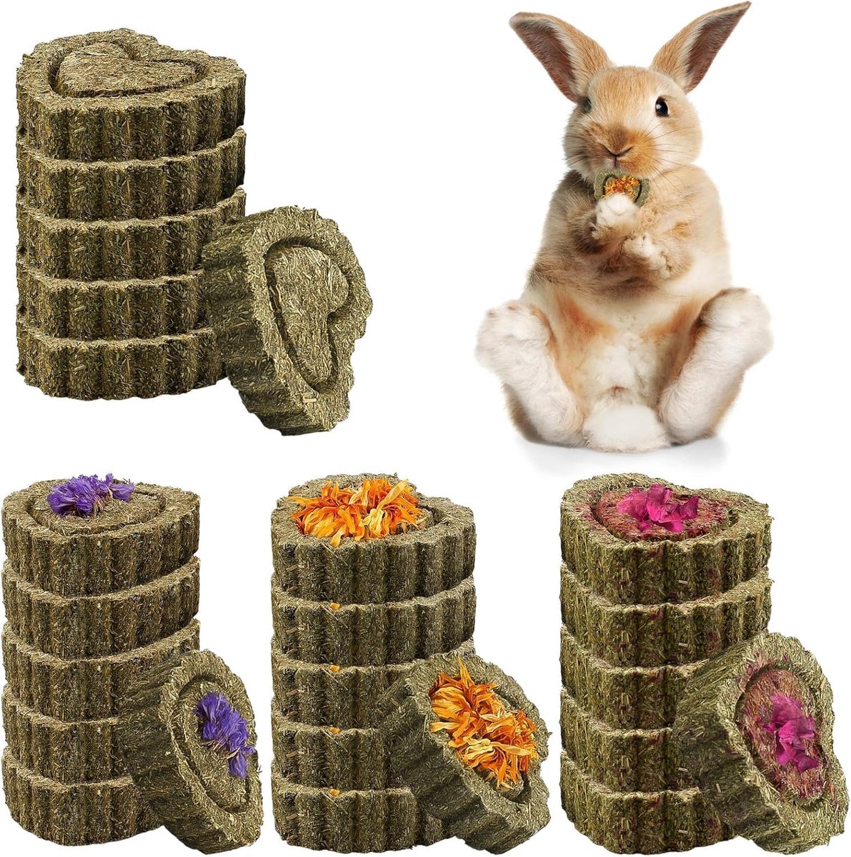 Knaagspeelgoed voor konijnen 24 stuks - Hartvormig, Marigold, Roos, Vergeet-mij-niet - ShopVlot