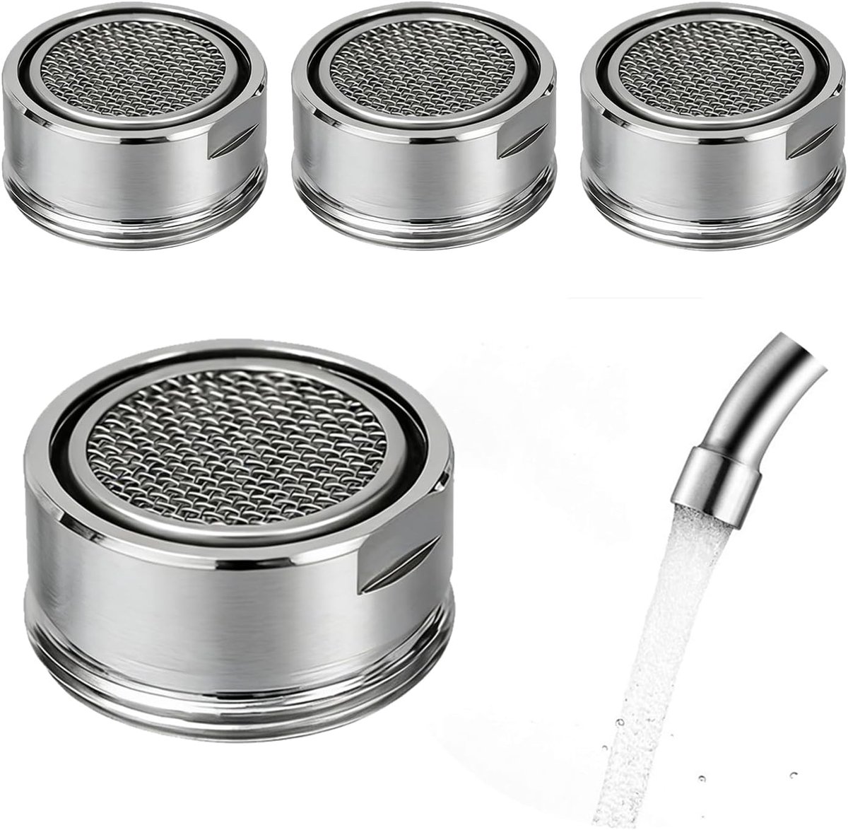 Kraanbeluchter Set van 4 - 24mm Filter Nozzle - RVS met Seal - Waterbesparend voor Keuken en Badkamer - ShopVlot