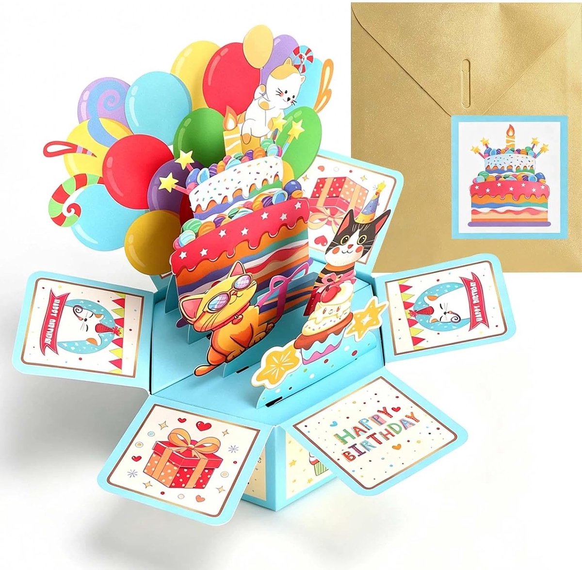 Verjaardagskaart Kat - 3D Pop Up Kaart - Inclusief Envelop en Wenskaart - Voor Kattenliefhebbers - ShopVlot