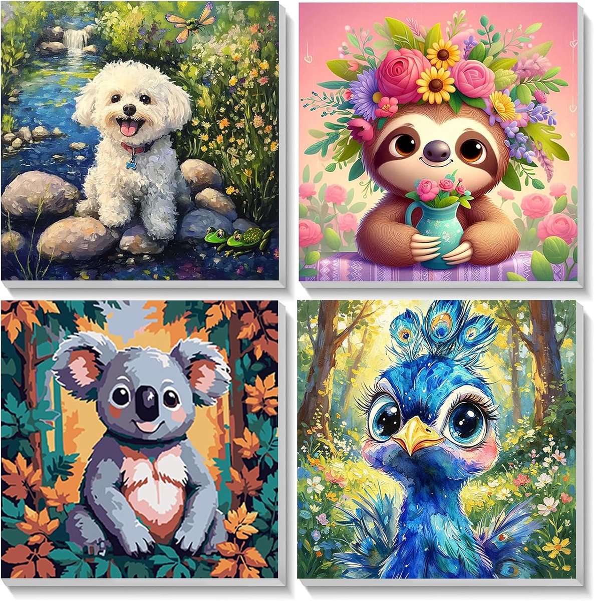 Schilderen op nummer set voor kinderen - 4 schattige tijgerdoeken - met lijst en acrylverf - ShopVlot